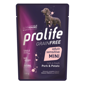 Prolife grain free maiale con patate cibo umido per cani adulti taglia mini bustina 100g prolife