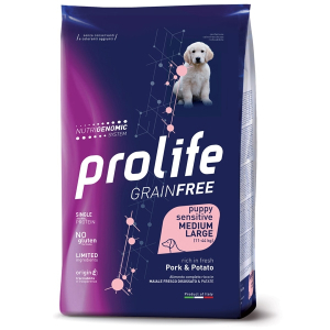 Prolife grain free sensitive pork & potato cibo secco per cani cuccioli taglia media/grande sacco 2,5 kg 197b