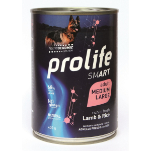 Prolife smart agnello fresco con riso cibo umido per cani adulti taglia media/grande lattina 400g prolife