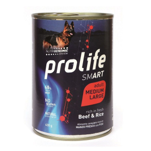 Prolife smart manzo fresco con riso cibo umido per cani adulti taglia media/grande lattina 400g prolife