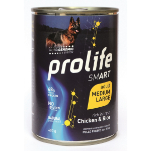 Prolife smart pollo fresco con riso cibo umido per cani adulti taglia medio/grande lattina 400g 197b
