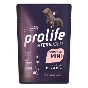 Prolife sterilised maiale fresco con riso cibo umido per cani adulti taglia piccola bustina 100g prolife