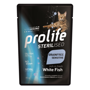 Prolife sterilised pesce bianco fresco e patate cibo umido per gatti adulti busta 85g