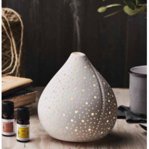 Lampada Profumata In Ceramica Con Motivo Floreale - Per Oli Essenziali E Cera (9 Cm)