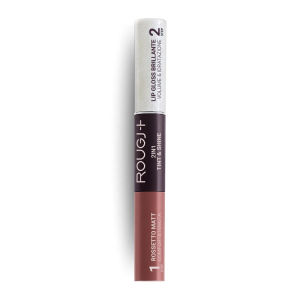 Rougj+ 2 in 1 tint & shine rossetto liquido lunga tenuta e gloss volumizzante idratante 01 nude
