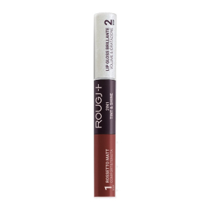 Rougj+ 2 in 1 tint & shine rossetto liquido lunga tenuta e gloss volumizzante idratante 02 nude brown