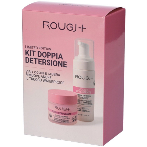 Rougj+ kit doppia detersione viso occhi labbra con burro struccante 80ml + mousse detergente 150ml