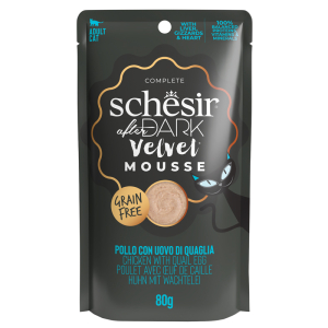 Schesir gatto after dark velvet mousse adulto pollo & uovo di quaglia busta 80 gr