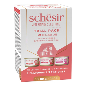 Cerca Offerte di schesir gatto veterinary solutions gastrointestinal mousse pollo pezzetti tonno filetti pollo 3x80gr (lattine) - multipack e acquista online