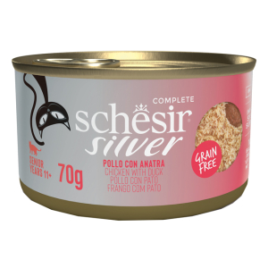 Silver senior cat pollo con anatra filetti e mousse doppia texture in brodo - 70gr