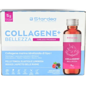 Stardea collagene + bellezza shot da bere - integratore da bere a base di 5g di collagene marino di tipo 1 e acido ialuronico - 8 shots da 50 ml