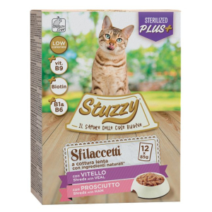Stuzzy gatto sfilaccetti multipack adulto sterilizzato vitello & prosciutto cf. (12x85) gr