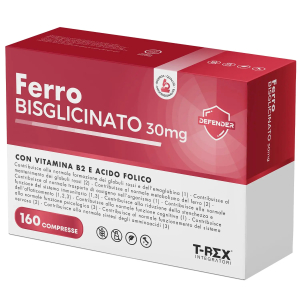 T-rex ferro bisglicinato 30mg integratore con acido folico e vitamina b2, 160 compresse