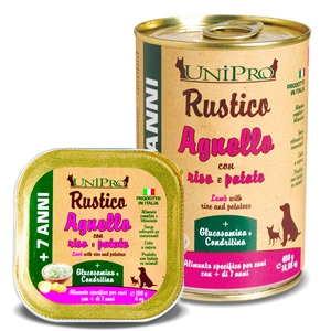 Trova Offerte di unipro rustico cibo umido agnello riso e patate per cani 7anni+ vaschetta 100g e compra online
