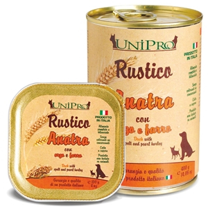 Trova Offerte di unipro rustico cibo umido anatra orzo e farro per cani vaschetta 100g e compra online