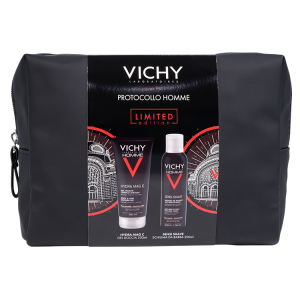 Vichy protocollo homme pochette con hydra mag c gel doccia 200ml + sensi shave schiuma da barba 200ml