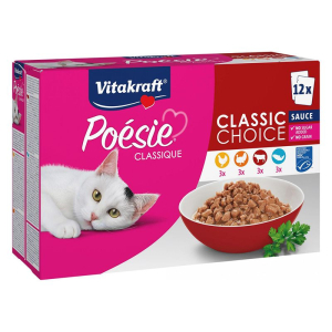 Trova Offerte di vitakraft gatto poesie classique choice salsa pollo/tacchino/manzo/salmone 12x85gr (bustina) multipack e compra online
