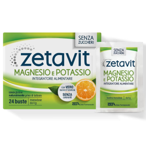 Zetavit magnesio e potassio senza zucchero - integratore per stanchezza e affaticamento - con borraccia omaggio - 24 bustine