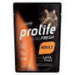Prolife dual fresh agnello e trota freschi cibo umido per gatti adulti bustina 85g 197b