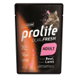 Prolife dual fresh manzo e agnello freschi cibo umido per gatti adulti bustina 85g prolife