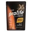 Prolife dual fresh manzo e pollo freschi cibo umido per gatti adulti bustina 85g 197b
