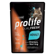Prolife dual fresh pollo e aringa freschi cibo umido per gatti adulti bustina 85g 197b