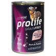 Prolife sterilised maiale fresco con riso cibo umido per cani adulti taglia media/grande lattina 400g prolife